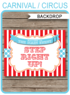 Circus Party Backdrop Sign – “Step Right Up” – red aqua