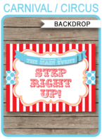 Circus Party Backdrop Sign – “Step Right Up” – red aqua