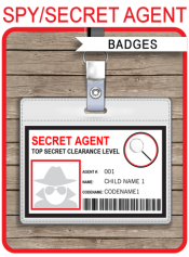 Secret Agent Badge Template | Printable Spy Badge | ID Card | Birthday Party Favors | DIY Editable Text | INSTANT DOWNLOAD $3.50 via SIMONEmadeit.com