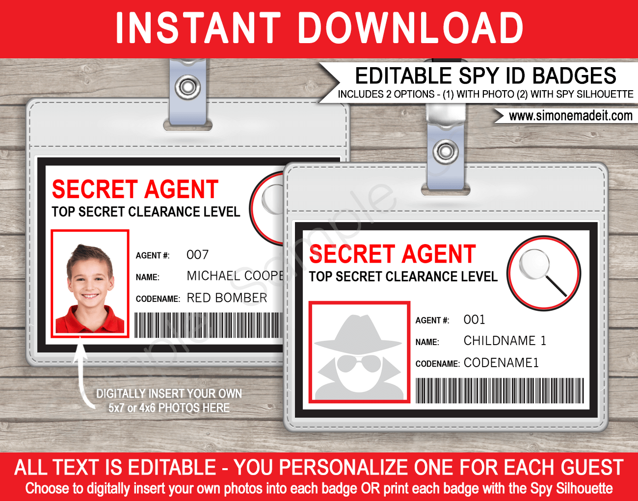 Spy or Secret Agent Badge template – red Pertaining To Spy Id Card Template