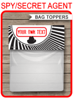 Spy Birthday Party Favor Bag Toppers template