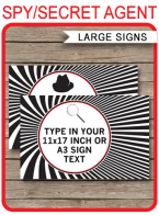 Printable Spy Party Signs Template | DIY Editable Text | Secret Agent Birthday Party Decorations | $4.00 Instant Download via SIMONEmadeit.com