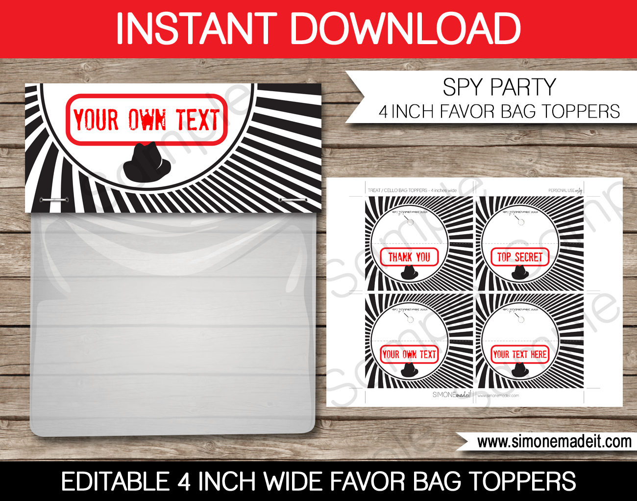 Spy Birthday Party Favor Bag Toppers | Birthday Party | Editable DIY Template | $3.00 INSTANT DOWNLOAD via SIMONEmadeit.com