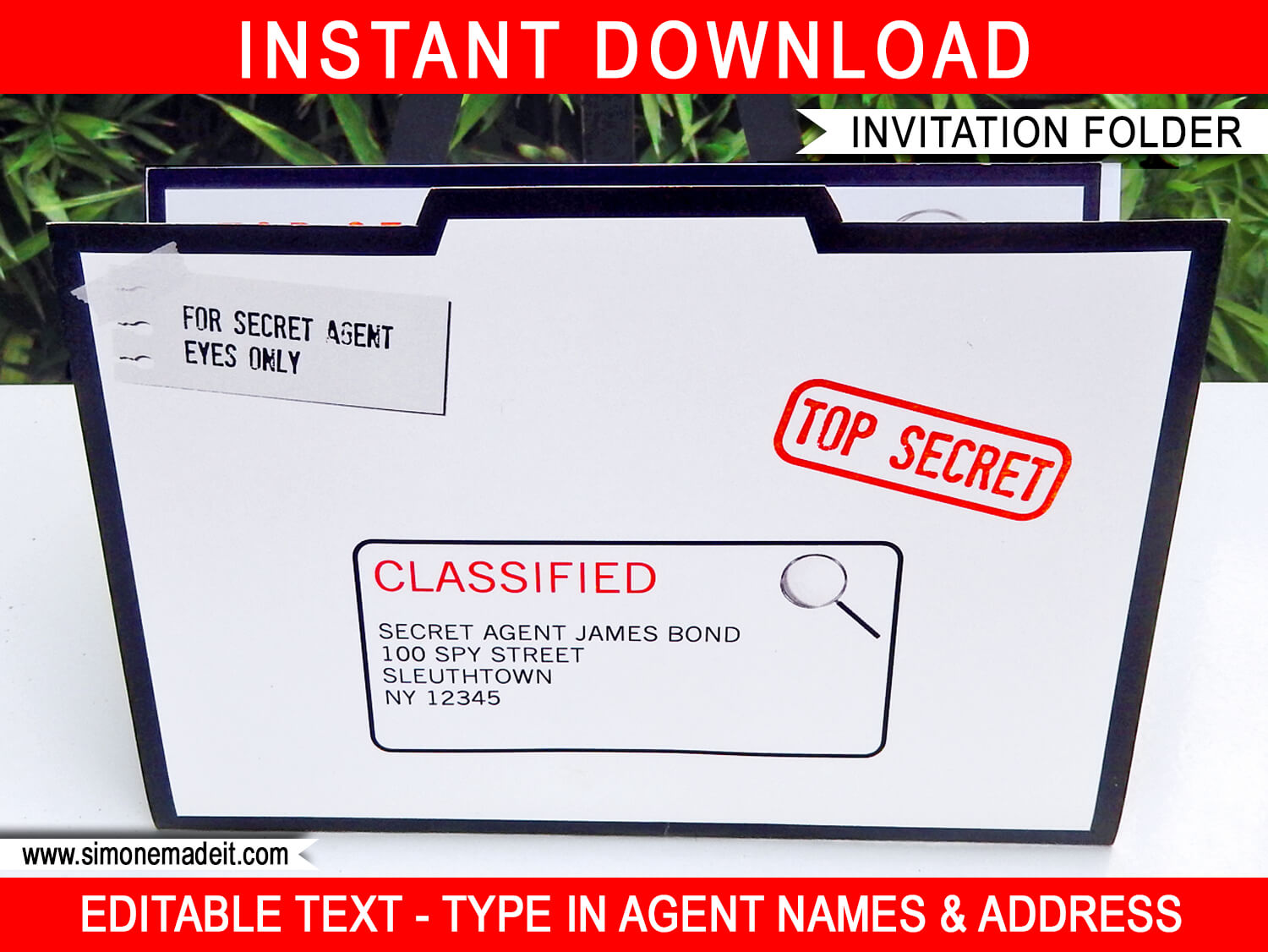 Spy Party Invitation Folder template | Printable Secret Agent Birthday Party Invite Holder | DIY Editable Text  | INSTANT DOWNLOAD $3.50  via SIMONEmadeit.com