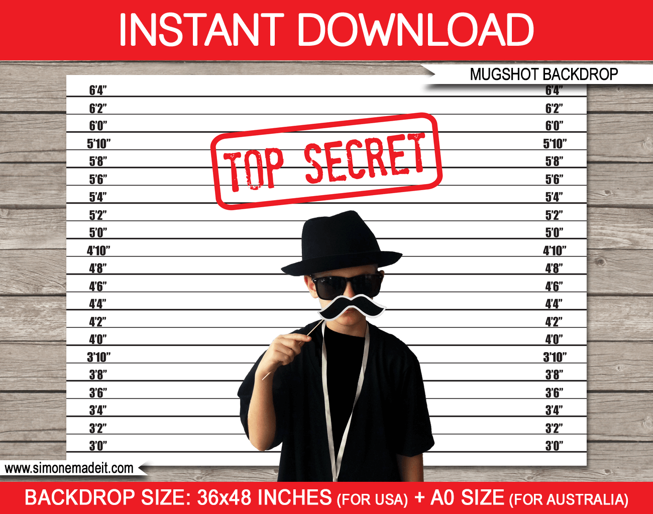 Printable Spy Party Mugshot Backdrop | Top Secret | Secret Agent Birthday Party Photo Booth Background | Printable Template | Party Decorations | Instant Download via SIMONEmadeit.com