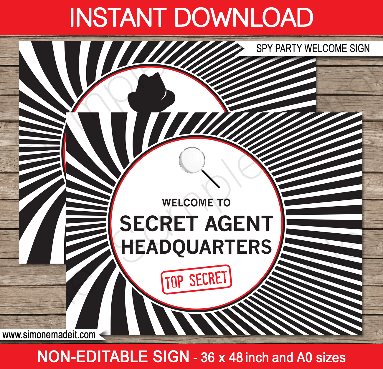Spy Party Backdrop Welcome Sign | Welcome to Secret Agent Headquarters | Printable DIY Template | Party Decorations | $4.50 Instant Download via SIMONEmadeit.com