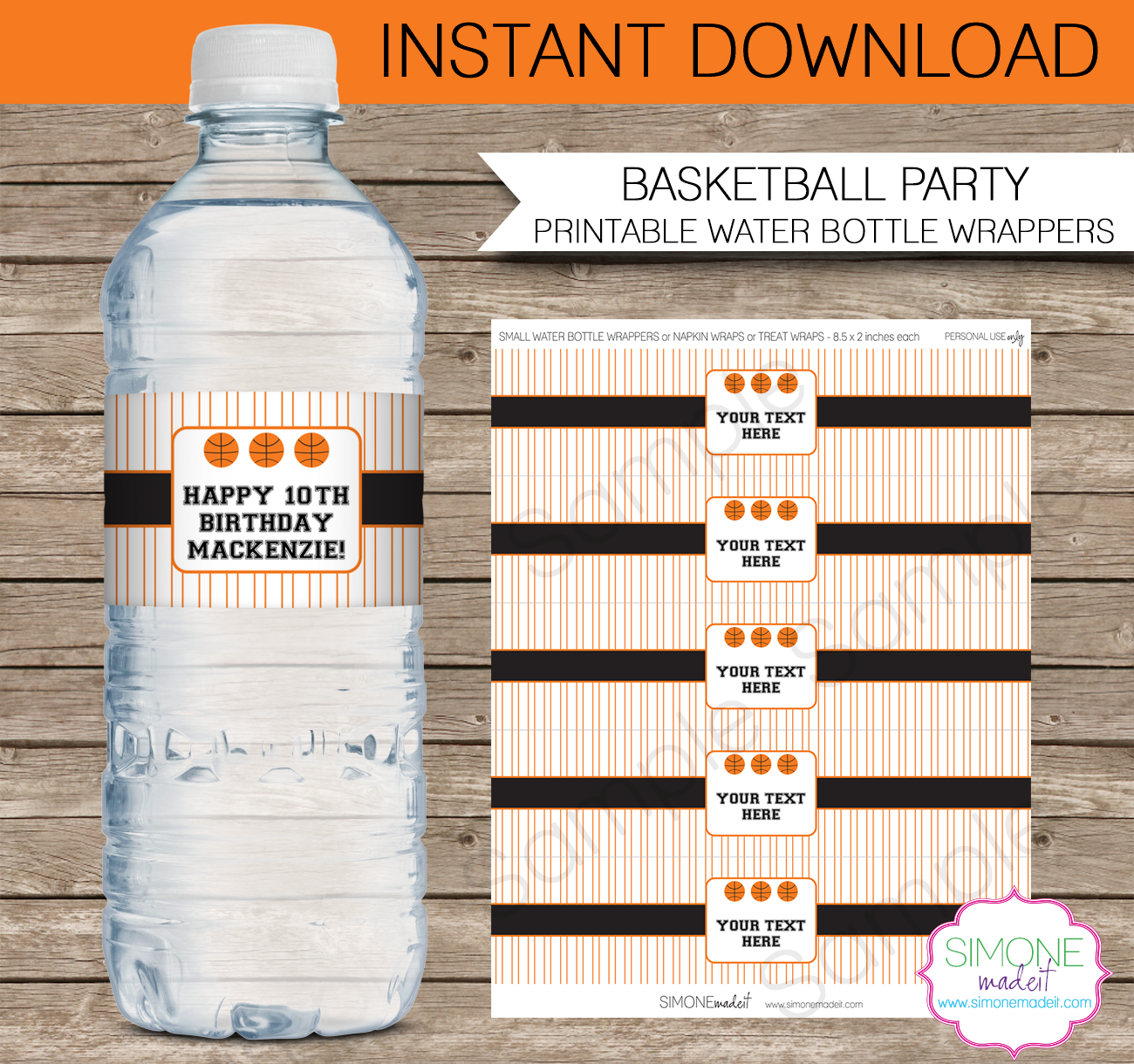 Printable Basketball Party Water Bottle Labels | Birthday Party | Editable DIY Template | $3.00 INSTANT DOWNLOAD via SIMONEmadeit.com