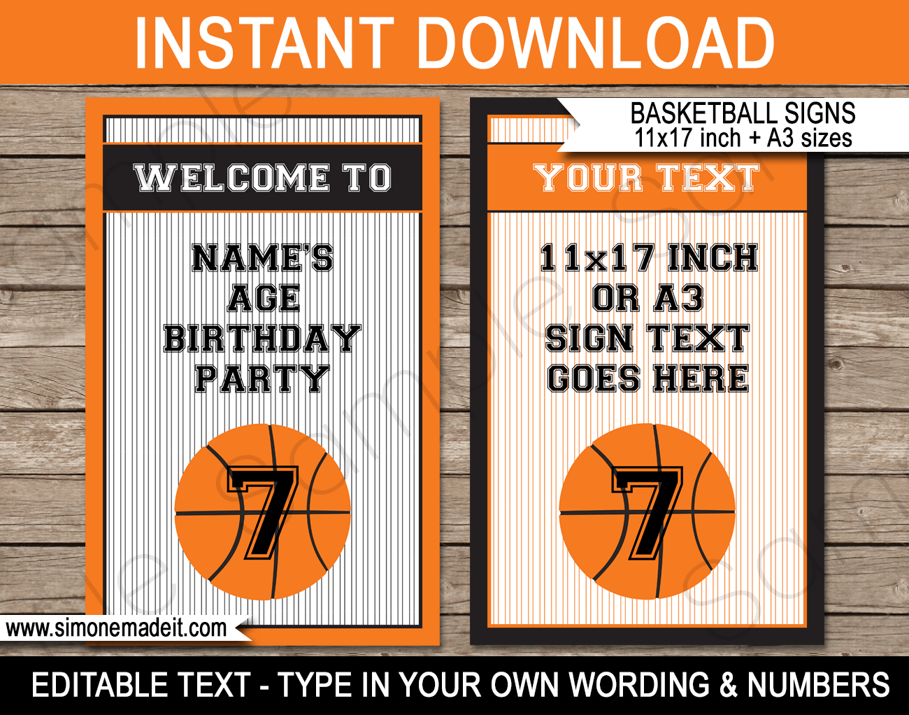 Basketball Party Signs | Party Decorations | Editable & Printable DIY Template | Tabloid / Ledger 11x17 inches | A3 | $4.00 via SIMONEmadeit.com