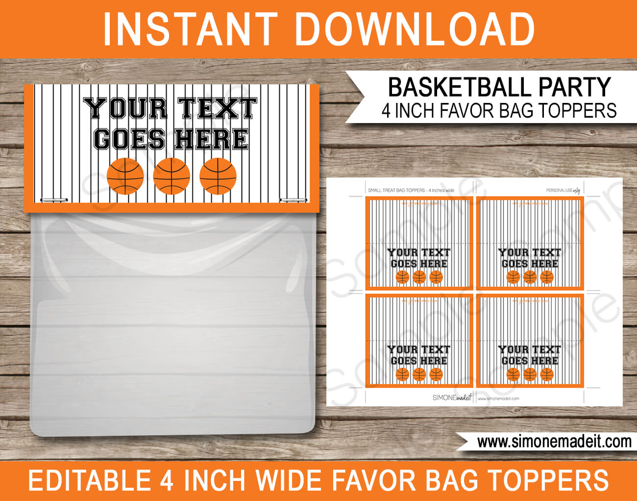 Printable Basketball Party Favor Bag Toppers | Editable DIY Template | $3.00 INSTANT DOWNLOAD via SIMONEmadeit.com
