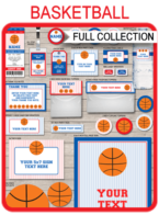 Navy Blue and Red Basketball Party Printables - Invitations and Decorations - DIY Editable Templates - Instant Download
