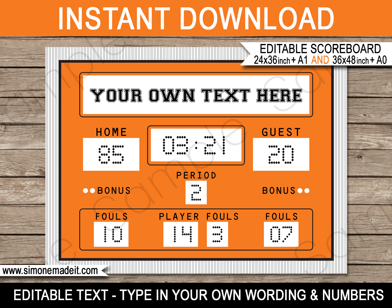 Printable Basketball Party Scoreboard Backdrop | Editable PDF File | Birthday Party Theme | Printable DIY Template | 36x48 inches | 24x36 inches | A1 | A0 | $4.50 via SIMONEmadeit.com