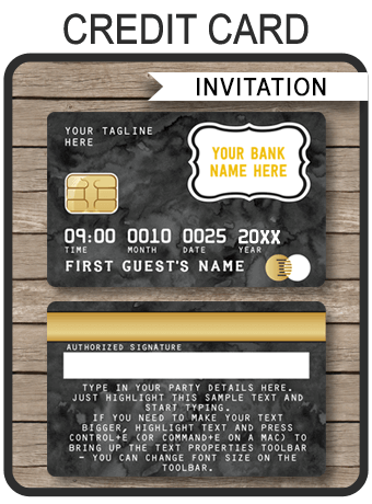 Credit Card Invitations template – black watercolor