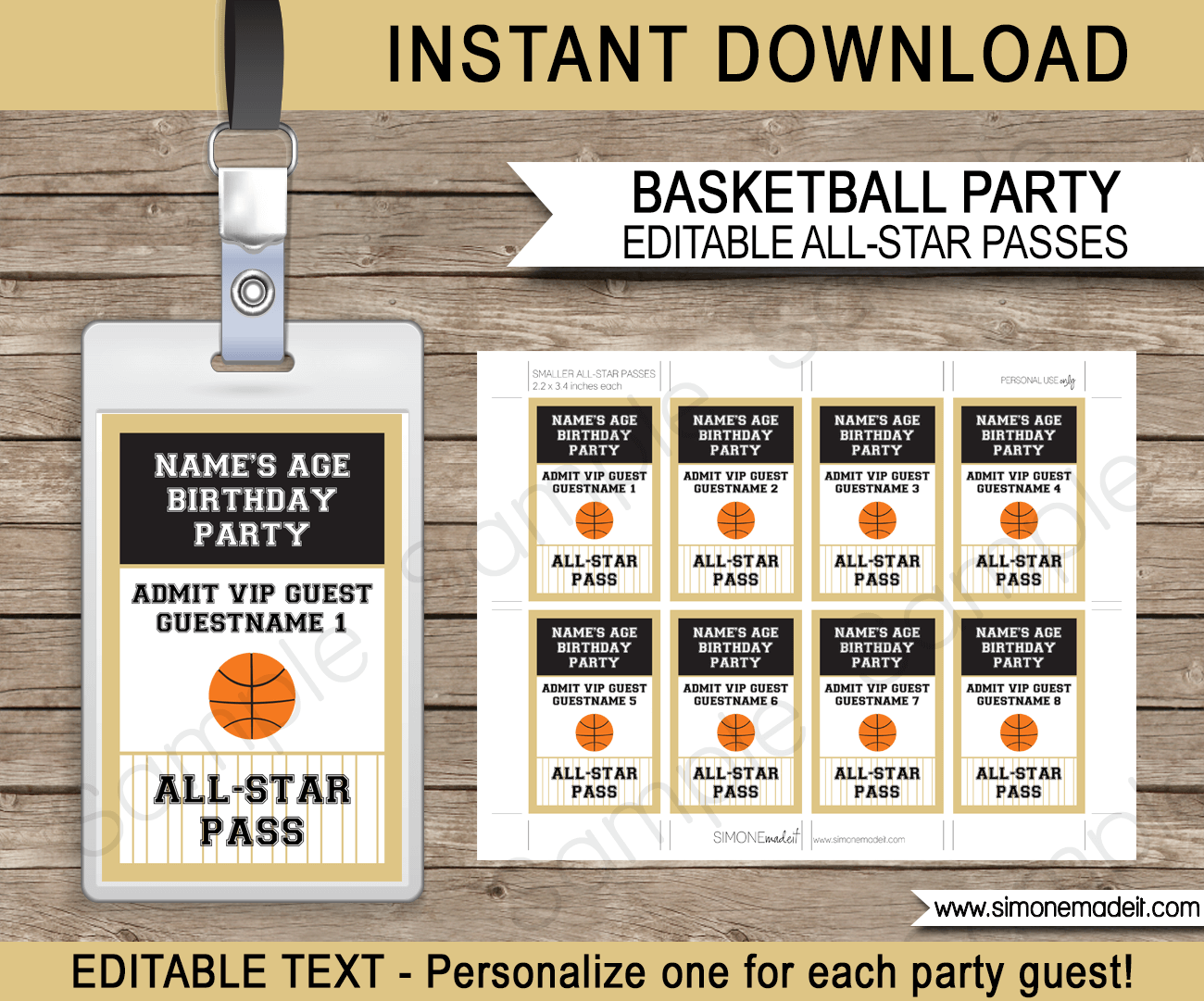 Basketball Vip Pass Template All Star Editable Basketball Party Theme