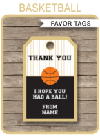 Navy Blue And Green Basketball Thank You Tags Template