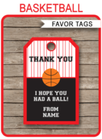 Black and Red Basketball Thank You Tags | Favor Tags | DIY Editable Template | Instant Download via simonemadeit.com