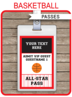 Black and Red Basketball VIP Pass Template | All Star Passes | Birthday Party | Editable & Printable Template | $3.50 INSTANT DOWNLOAD via simonemadeit.com
