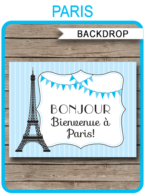 Paris Party Sign Backdrop – “Bonjour Bienvenue à Paris” – 36×48 inches + A0 – blue
