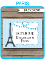 Blue Paris Party Sign Backdrop - Bonjour Bienvenue a Paris | Printable DIY Template | Party Decorations | 36x48 inches | A0 | $4.50 Instant Download via SIMONEmadeit.com