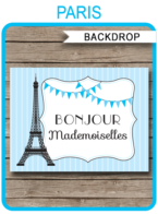 Paris Party Backdrop – “Bonjour Mademoiselles” – 36×48 inches + A0 – blue