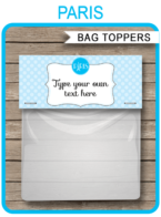 Paris Party Favor Bag Toppers template – blue