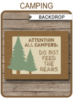 Camping Party Backdrop – “Do Not Feed the Bears” – 36×48 inches + A0