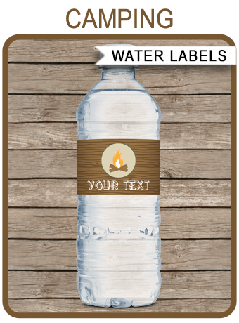 camping party water bottle labels editable template water label template