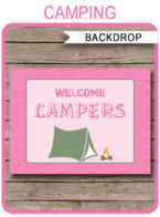 Camping Party Backdrop – “Welcome Campers” – 36×48 inches + A0 – pink