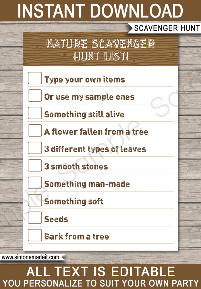 Camping Scavenger Hunt List Printable template for kids | DIY Editable Template | $3.00 INSTANT DOWNLOAD via simonemadeit.com