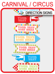 Colorful Carnival Directional Signs | Carnival Party | Circus Party | Direction Arrows | Editable DIY Template | $4.50 INSTANT DOWNLOAD via SIMONEmadeit.com