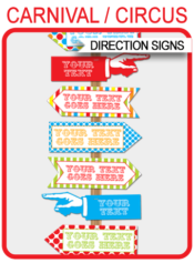 Colorful Carnival Directional Signs | Carnival Party | Circus Party | Direction Arrows | Editable DIY Template | $4.50 INSTANT DOWNLOAD via SIMONEmadeit.com