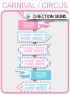 Aqua & Pink Carnival Directional Signs | Carnival Party | Circus Party | Direction Arrows | Editable DIY Template | $4.50 INSTANT DOWNLOAD via SIMONEmadeit.com