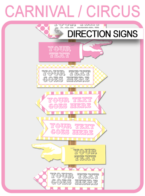 Yellow & Pink Carnival Directional Signs | Carnival Party | Circus Party | Direction Arrows | Editable DIY Template | $4.50 INSTANT DOWNLOAD via SIMONEmadeit.com