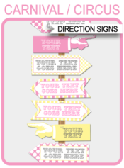 Yellow & Pink Carnival Directional Signs | Carnival Party | Circus Party | Direction Arrows | Editable DIY Template | $4.50 INSTANT DOWNLOAD via SIMONEmadeit.com