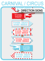 Red and Aqua Circus Directional Signs | Carnival Party | Circus Party | Direction Arrows | Editable DIY Template | $4.50 INSTANT DOWNLOAD via SIMONEmadeit.com