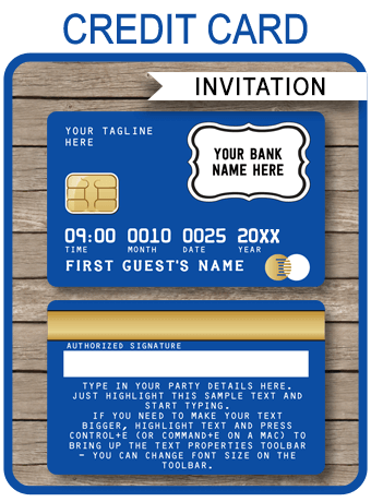 Blue Credit Card Invitations | Mall Scavenger Hunt Party Invitations | Shopping Party Theme | Editable & Printable DIY Template | $7.50 INSTANT DOWNLOAD via simonemadeit.com