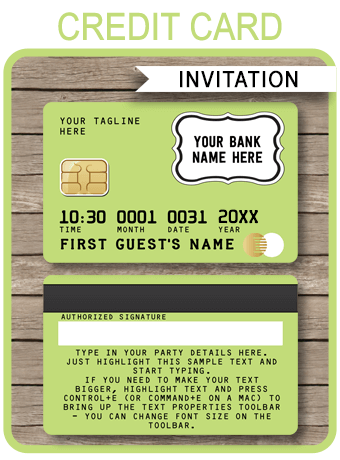 Credit Card Invitations template – lime green