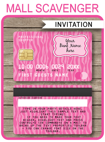 Mall Scavenger Hunt Invitations template – pink zebra