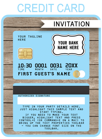 Light Blue Credit Card Invitations | Mall Scavenger Hunt Party Invitations | Shopping Party Theme | Editable & Printable DIY Template | $7.50 INSTANT DOWNLOAD via simonemadeit.com