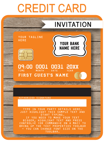 Orange Credit Card Invitations | Mall Scavenger Hunt Party Invitations | Shopping Party Theme | Editable & Printable DIY Template | $7.50 INSTANT DOWNLOAD via simonemadeit.com