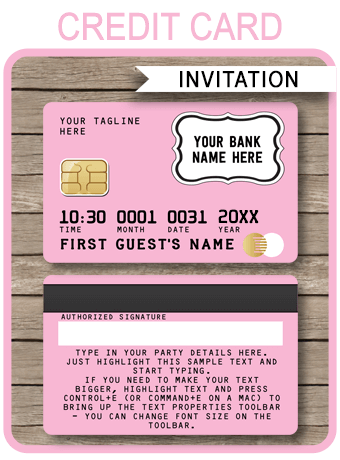Pink Credit Card Invitations | Mall Scavenger Hunt