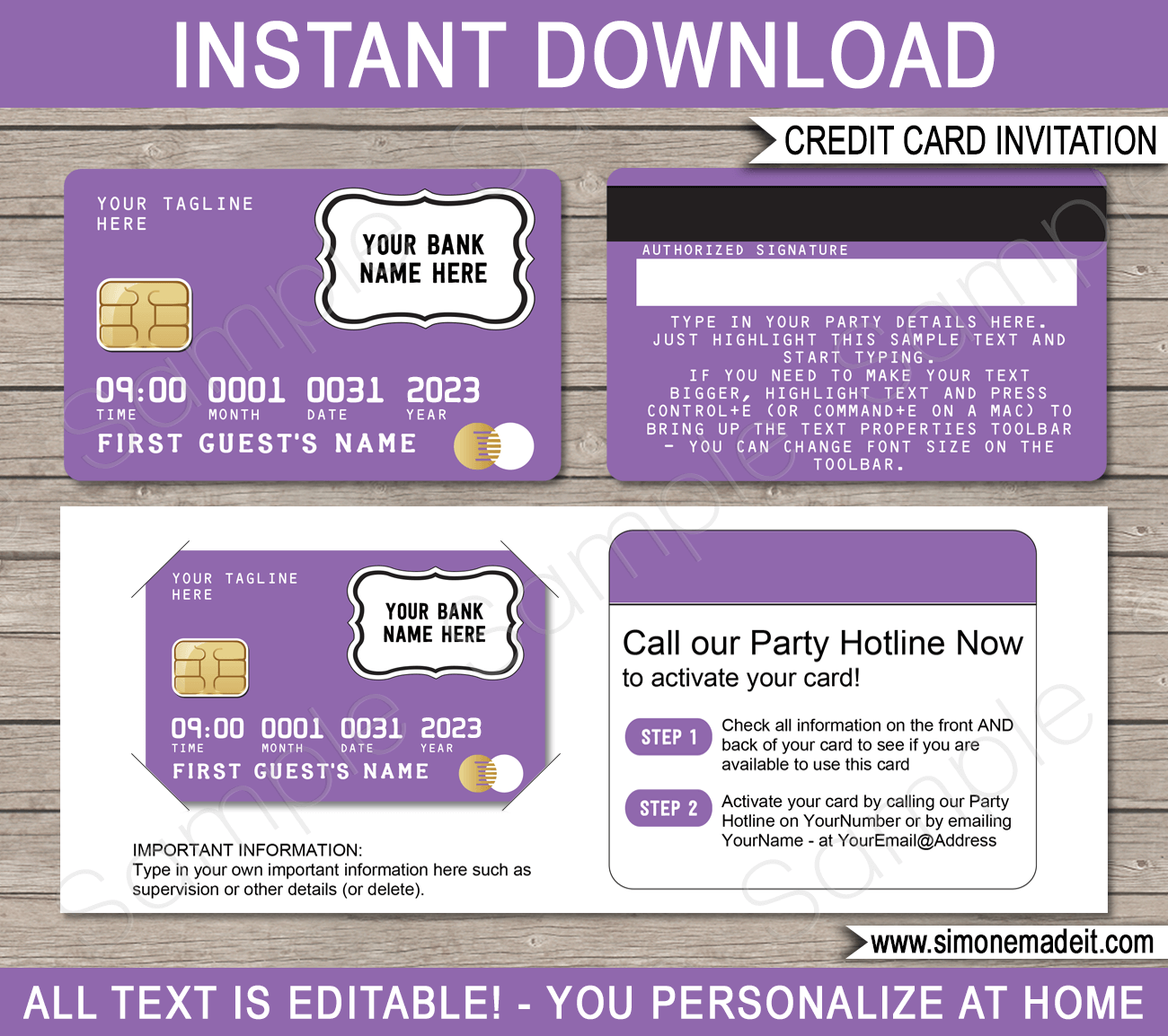 Purple Credit Card Invitations | Mall Scavenger Hunt Party Invitations | Shopping Party Theme | Editable & Printable DIY Template | $7.50 INSTANT DOWNLOAD via simonemadeit.com