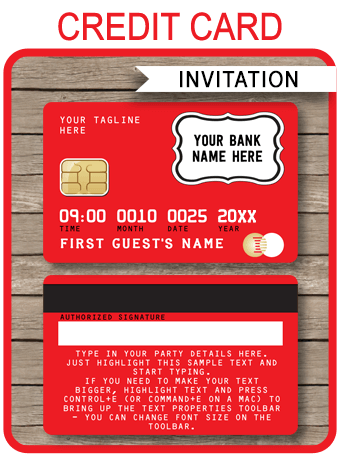 Red Credit Card Invitations | Mall Scavenger Hunt Invitations - 340 x 460 png 45kB