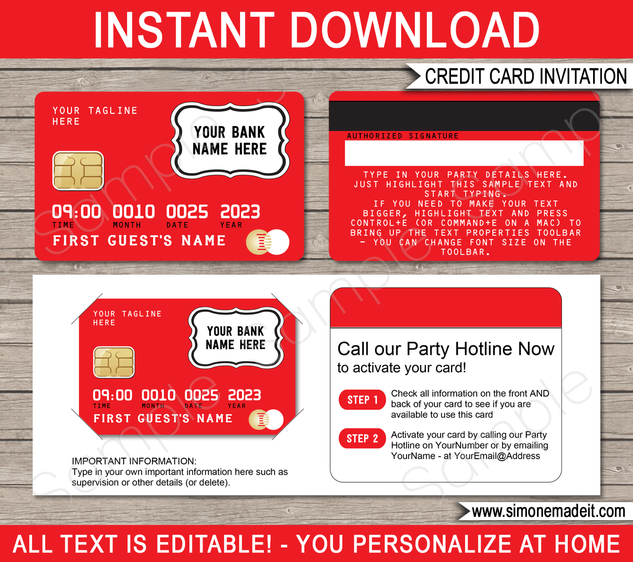 Red Credit Card Invitations | Mall Scavenger Hunt Party Invitations | Shopping Party Theme | Editable & Printable DIY Template | $7.50 INSTANT DOWNLOAD via simonemadeit.com