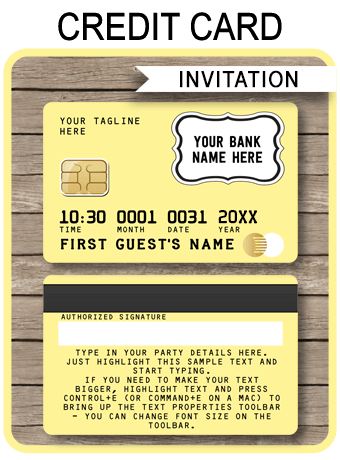 Yellow Credit Card Invitations | Mall Scavenger Hunt Party Invitations | Shopping Party Theme | Editable & Printable DIY Template | $7.50 INSTANT DOWNLOAD via simonemadeit.com