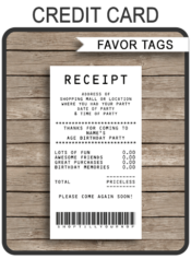Credit Card Receipt Favor Tags | Thank You tags | Shopping Party | Mall Scavenger Hunt Party | Editable & Printable DIY Template | Instant Download