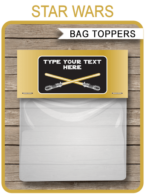 Gold Star Wars Favor Bag Toppers | Editable Template | Instant Download