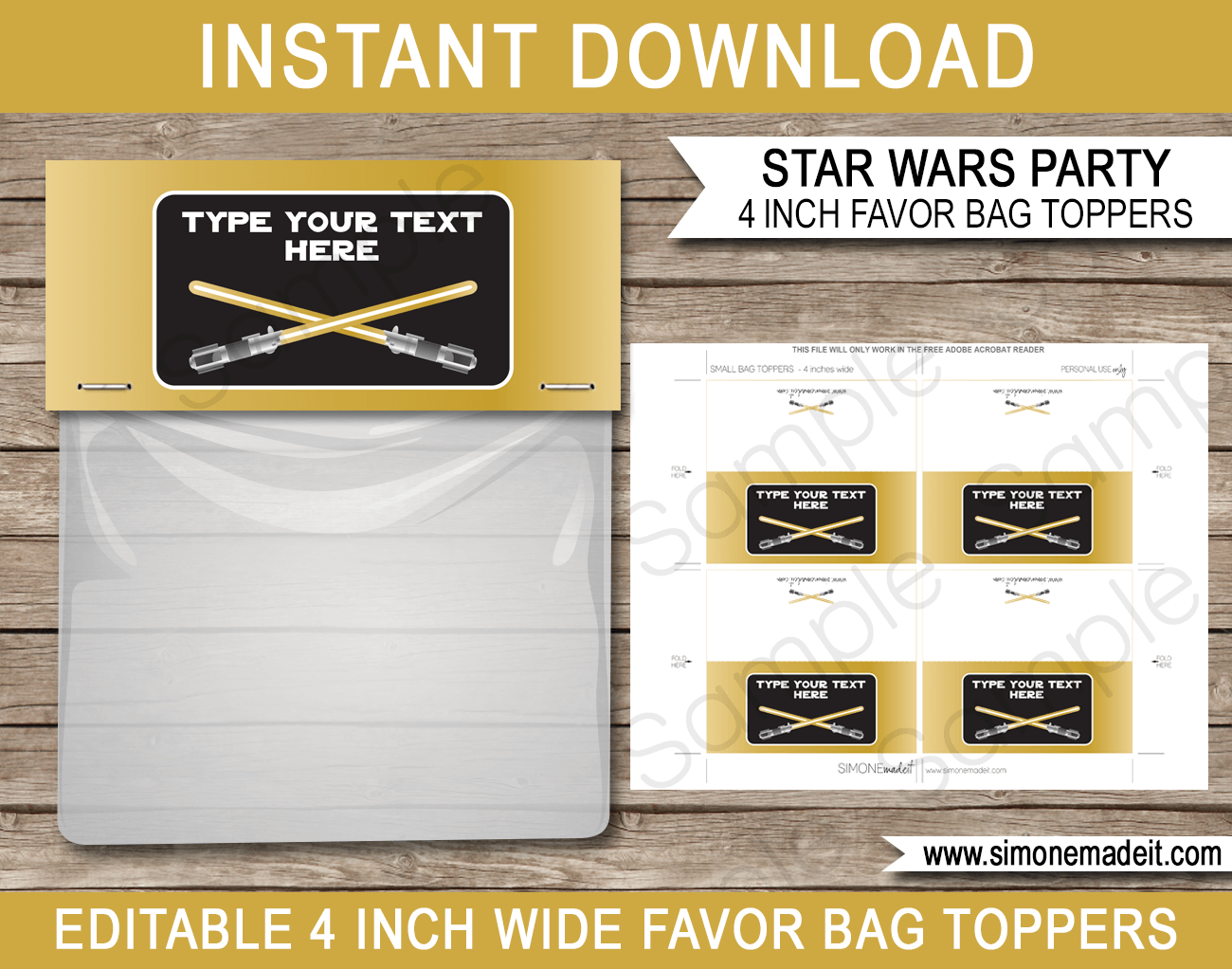 Gold Star Wars Favor Bag Toppers | Birthday Party | Editable DIY Template | $3.00 INSTANT DOWNLOAD via SIMONEmadeit.com