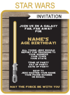 Printable Gold Star Wars Invitations Template | Birthday Party Invites | DIY Editable Text | INSTANT DOWNLOAD $7.50 via SIMONEmadeit.com