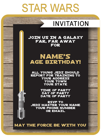 Gold Star Wars Invitations Editable Template - Birthday Party - INSTANT DOWNLOAD