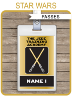 Star Wars Party Jedi Training Academy Passes template – gold